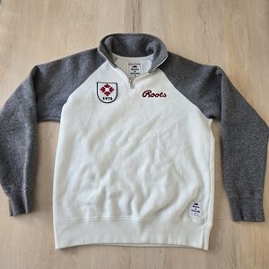 🇨🇦🦫ROOTS Two-Tone Quarter-Zip Sweater - Cream & Gray